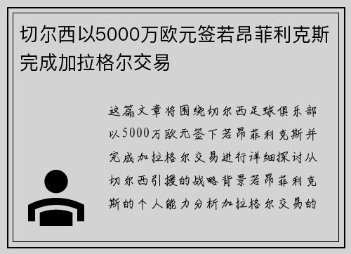 切尔西以5000万欧元签若昂菲利克斯完成加拉格尔交易